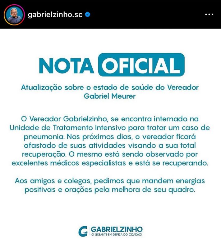 Vereador Gabrielzinho tem piora no quadro da saúde