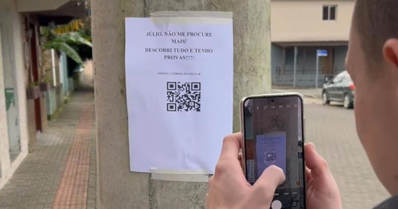 &ldquo;J&uacute;lio, n&atilde;o me procure mais! Descobri tudo e tenho provas!&rdquo;, diz o cartaz – Foto: Prefeitura de Nova Veneza/Reprodu&ccedil;&atilde;o/ND