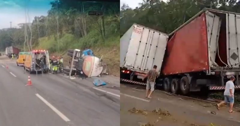 Grave acidente entre 3 caminhões interdita BR-376