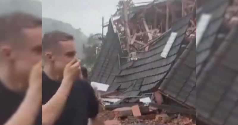 Igreja desaba em RS: o v&iacute;deo que circula na internet, mostra o local completamente destru&iacute;do e, segundo os fi&eacute;is, a missa come&ccedil;aria em minutos &mdash; Foto: Porto Alegre 24h/Twitter/Divulga&ccedil;&atilde;o/ND