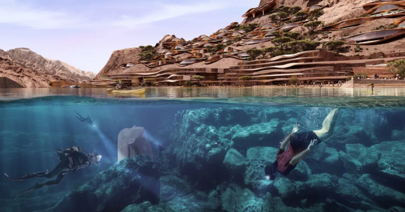 Neom, empresa que projeta a ‘ilha mais luxuosa do mundo’ projeta esta&ccedil;&atilde;o de esqui em pleno deserto – Foto: Neom/Divulga&ccedil;&atilde;o/ND