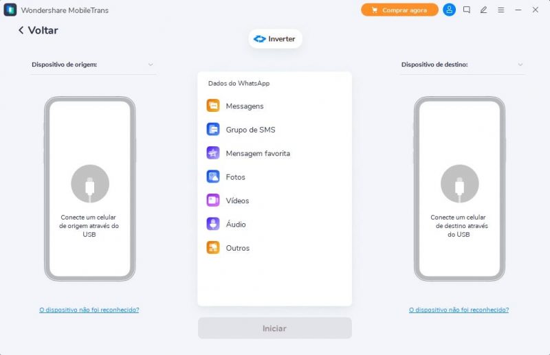 O passo seguinte para transferir o WhatsApp iPhone para Android consiste em encontrar o recurso na janela inicial do programa – Foto: Divulga&ccedil;&atilde;o