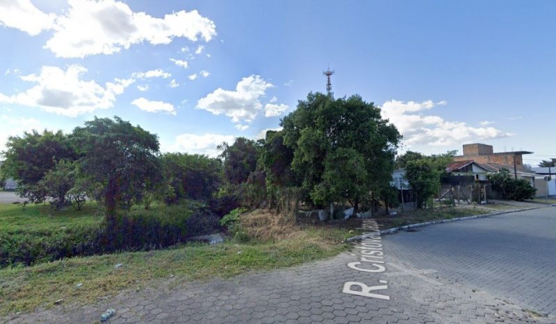 Jovem foi amarrado em uma árvore e espancado na Rua Cristóvão Jacques, no bairro Barra do Aririú, foto mostra parte da rua