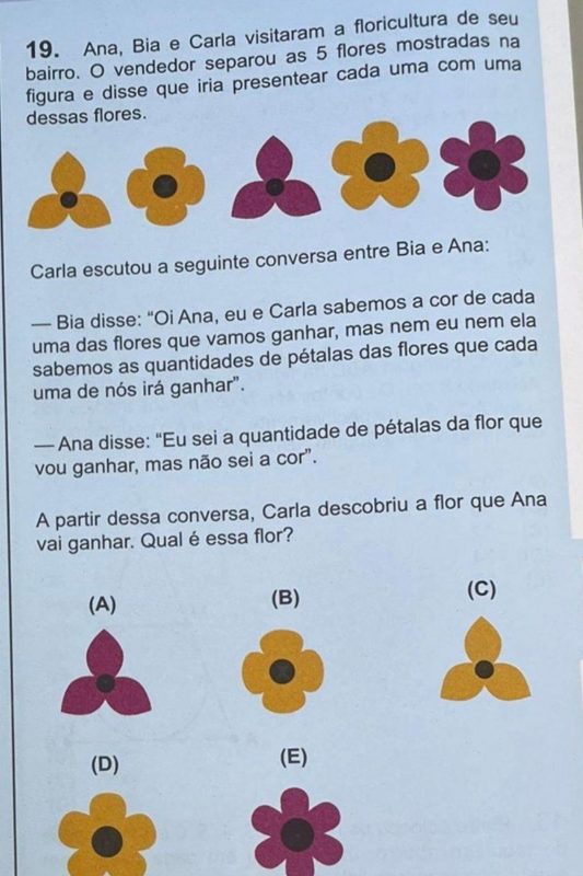 Questão "qual flor Ana vai ganhar" da OBMEP 2024