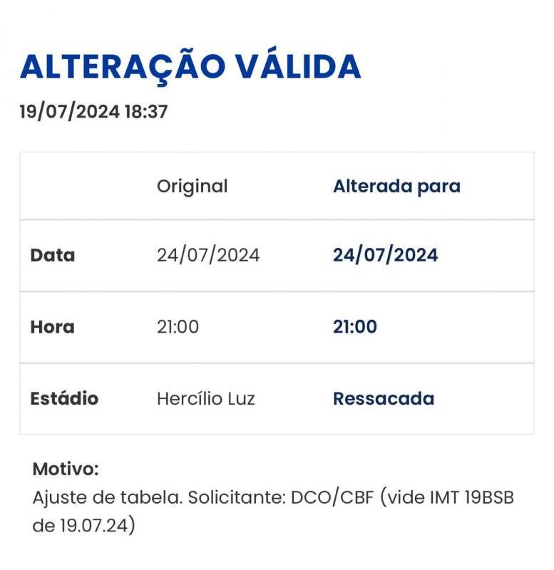 Brusque vai mandar a partida contra o Paysandu no estádio da Ressacada no dia 24