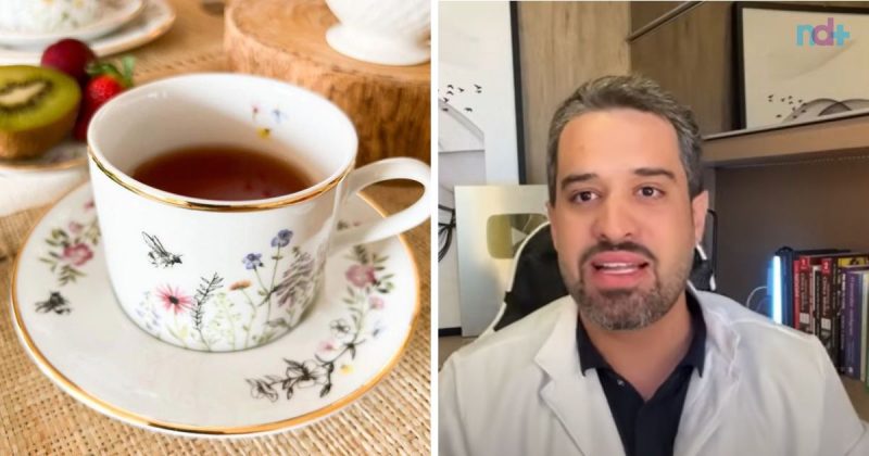 Fotomontagem mostra Dr. Renato Silveira e xícara de chá poderoso para emagrecer e perder barriga