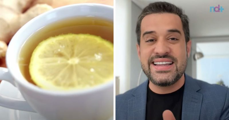 Fotomontagem do Dr. Renato Silveira e foto ilustrativa de chá poderoso que da adeus a barriga e emagrece