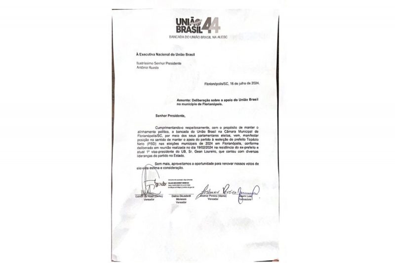 Intervenção no União Brasil de Florianópolis tem apoio dos deputados estaduais e dos vereadores do partido na Capital