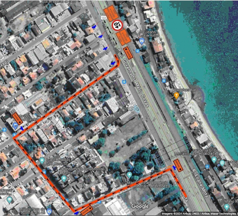 Como opção de desvio ao bloqueio, a concessionária sugere que motoristas tomem uma rota alternativa pelo bairro Ipiranga - Foto: Divulgação/Arteris Litoral Sul