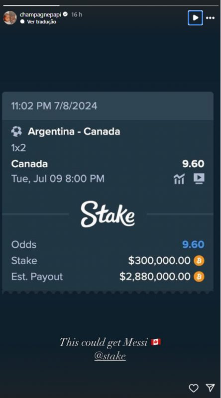 Aposta publicada por Drake nas redes sociais