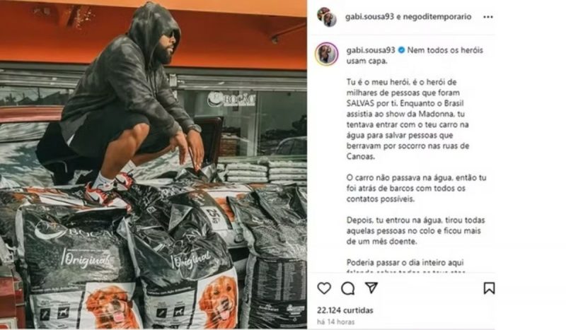 Esposa do humorista postou foto do marido nas redes sociais: 'meu heroi'