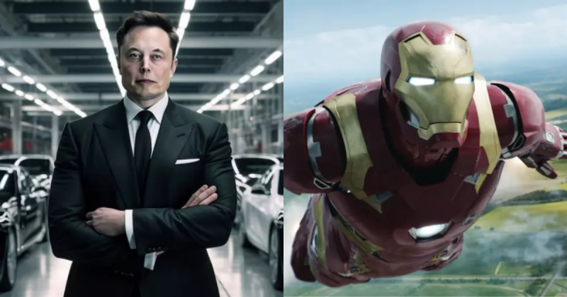 Elon Musk ao lado de Homem de Ferro