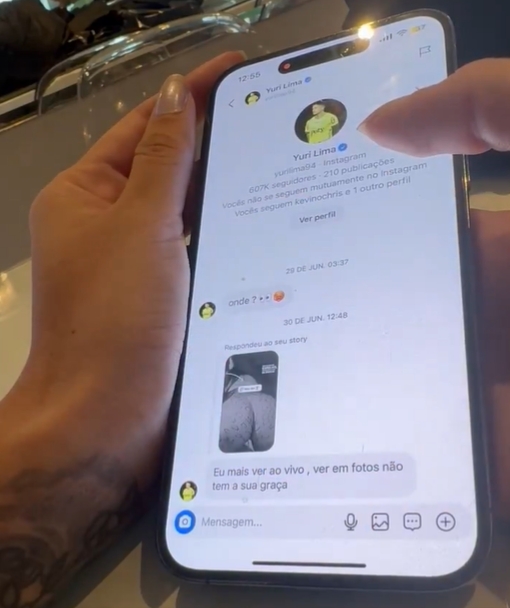 Mensagens enviadas por Yuri Lima para a criadora de conte&uacute;do adulto Fernanda Campos – Foto: Divulga&ccedil;&atilde;o/ND
