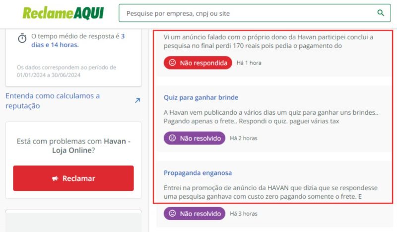 Usuários denunciam o golpe no site 'Reclame Aqui'