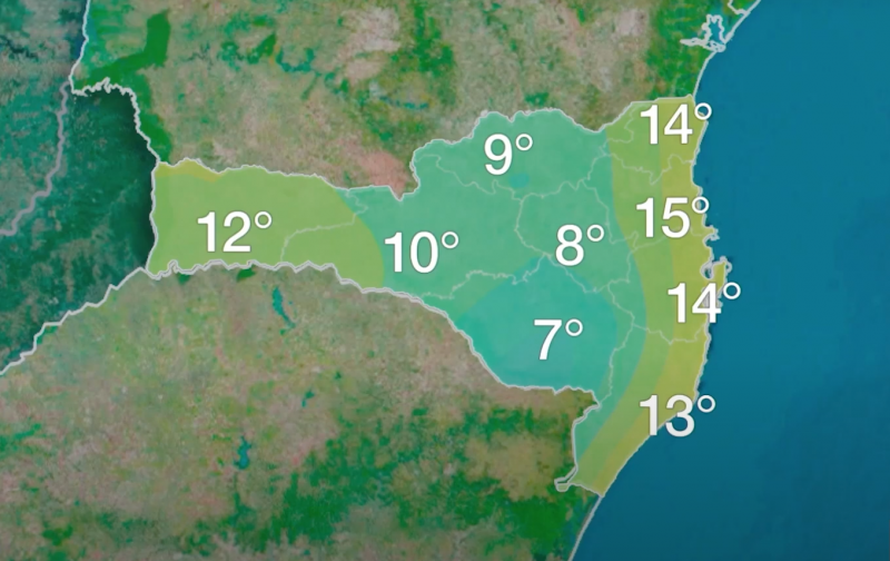 Mapa mostra temperaturas mínimas de quarta-feira (3)