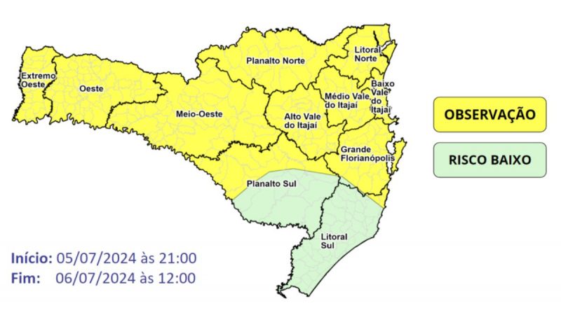 Fim de semana será de chuva e frio em SC