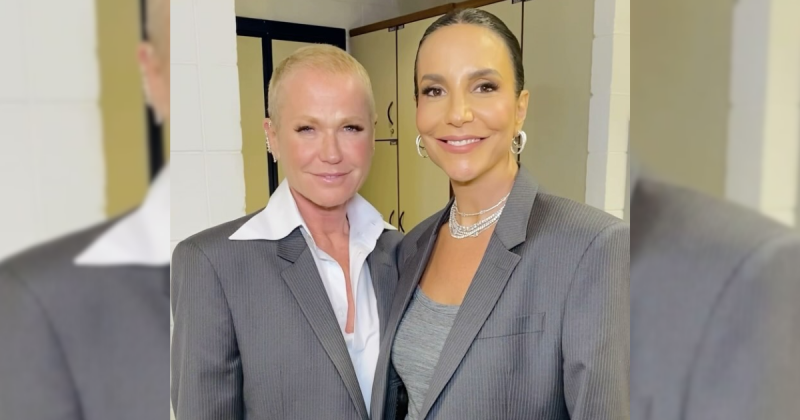 Xuxa e Ivete Sangalo ambas vestidas de terno cinza