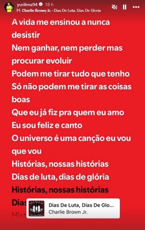 na imagem aparece a postagem do instagram de Yuri Lima após termino com cantora Iza 