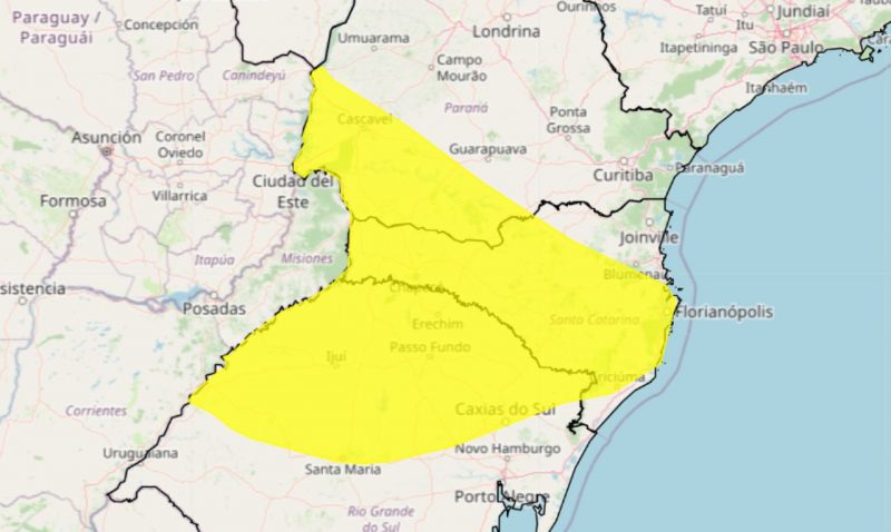 Alerta amarelo do INMET no Sul do Brasil