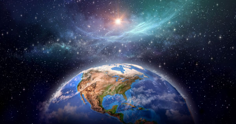 Terra no espaço com muitas estrelas presentes