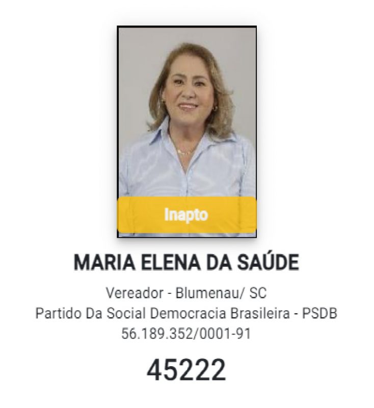 Foto de Maria Helena no registro eleitoral. Ela teve candidatura impugnada 