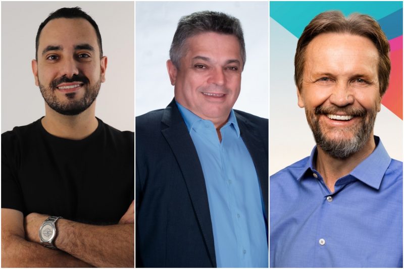 da esquerda para a direita: Dadá Westphal, João Rodrigues e Pedro Uczai são os candidatos a prefeito de Chapecó