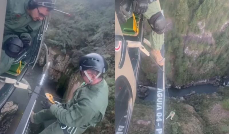 Cão resgatado de helicóptero corria risco de ser arrastado pela correnteza