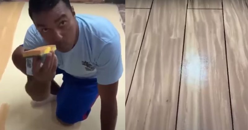 Pedreiro ensina a fazer efeito de piso vinílico sem gastar muito e com poucos materiais 