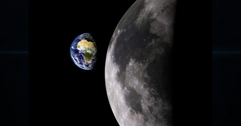 Moon in space and Earth from behind