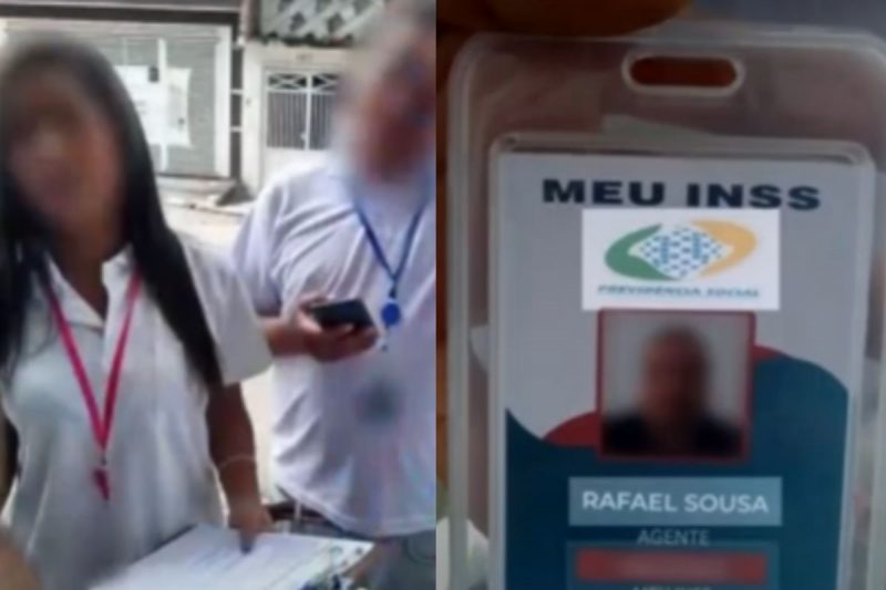 Falsos servidores do INSS com falso uniforme e crachás falsos