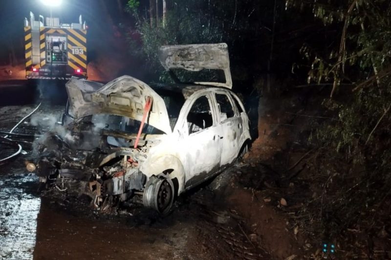 O carro foi totalmente destru&iacute;do pelas chamas. – Foto: Corpo de Bombeiros/Divulga&ccedil;&atilde;o/ND