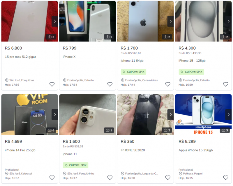 Venda de iPhone em marketplace