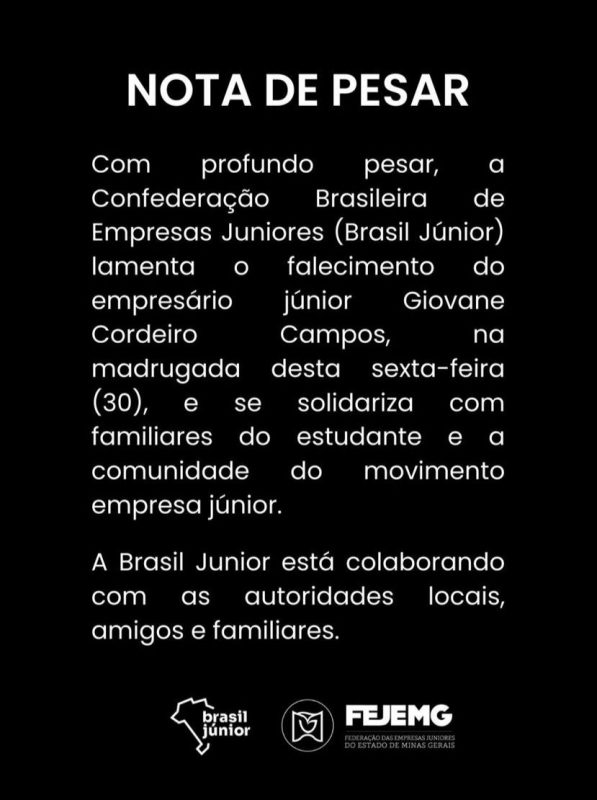 Nota de pesar da Brasil Júnior sobre estudante que morreu atropelado