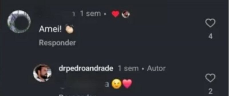 na foto aparece curtida de pedro Andrade a perfil fake de sandy