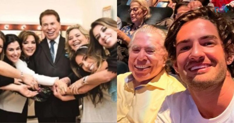 na imagem aparecem Silvio Santos e suas filhas e o ex-apresentador ao lado de Alexandre Pato