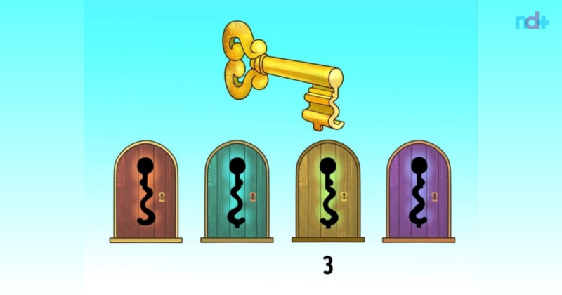 Teste de QI com chave e portas coloridas 