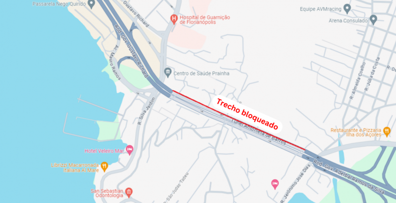 Interdição ocorre na pista da direita, sentido Bairro-Centro