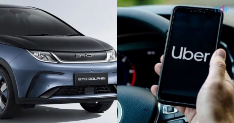 na imagem aparece a parceria do carro BYD e Uber que será mundial com 100 mil carros elétricos