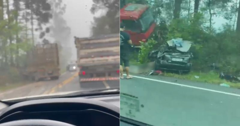 Grave acidente entre carreta e carro deixa 5 mortos em SC