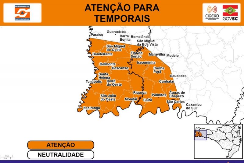 Cidades de SC podem registrar temporais com raios, granizo e alagamentos; veja quais