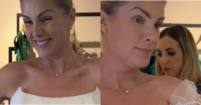 Duas imagens de Ana Hickmann com vestido branco