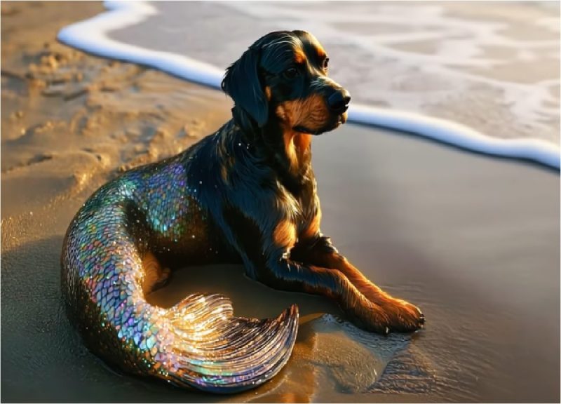 Imagens geradas por IA mostram cachorro em forma de sereia 