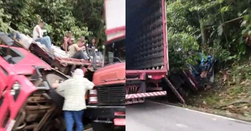 Caminhão tomba na Serra Dona Francisca em SC