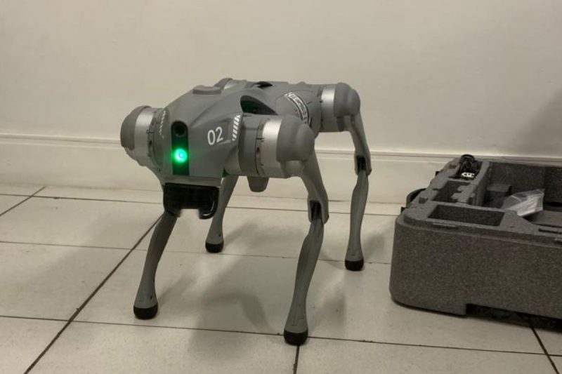 O Cyber Dog, um cão robô que foi adquirido pela prefeitura, auxilia nas ações sobre a educação no trânsito nas escolas do município