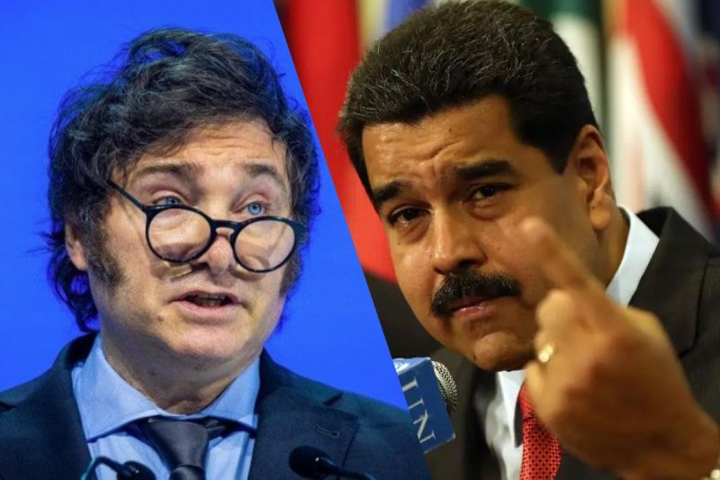 Presidente argentino Javier Milei e presidente venezuelano Nicolás Maduro