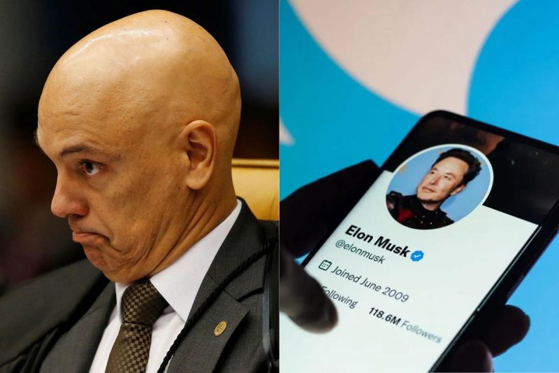 Montagem da imagem de alexandre de moraes à esquerda e com o perfil de elon musk na direita 