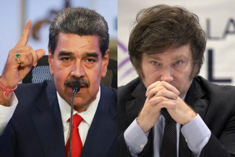 Nicolás Maduro, presidente da Venezuela, e Javier Milei, presidente da Argentina, trocam farpas