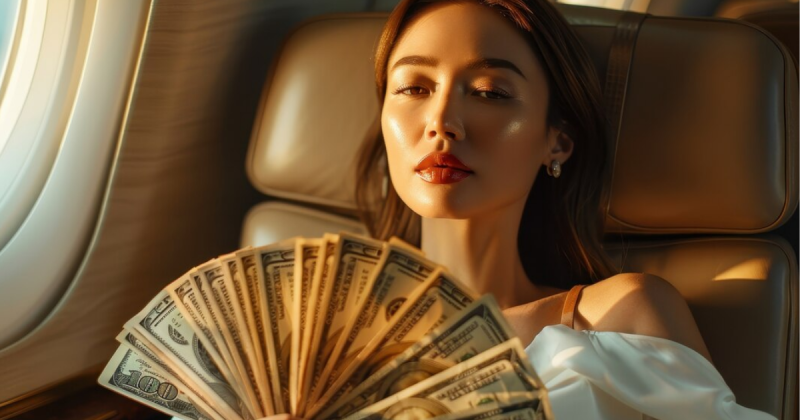 Mulher em carro segurando dinheiro na mão