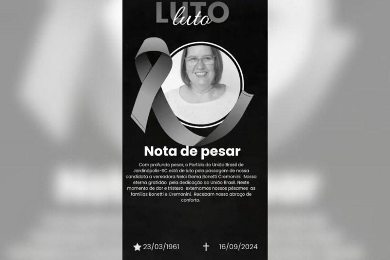 União Brasil lamenta a morte da candidata a vereadora por meio de nota 