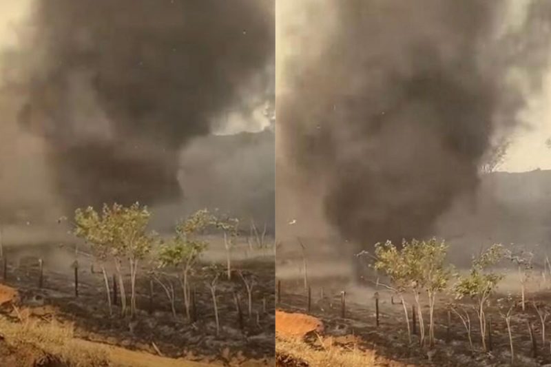 Redemoinho de fumaça em Mococa, São Paulo